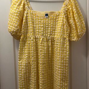 Old Navy Yellow and White Gingham Smocked Dress